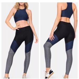 Outdoor Voices Ankle Leggings Black Gray Blue Colorblock Athletic Stretch XS